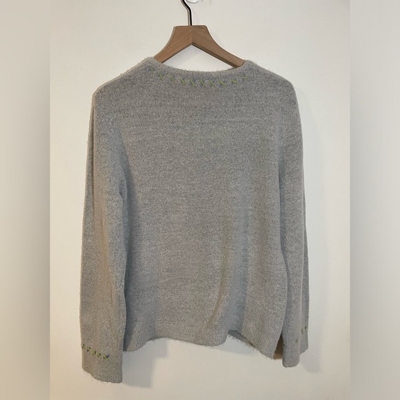 White Stag Embroidered Floral Soft Cozy Cardigan Sweater Gray Size Large - Picture 5 of 12